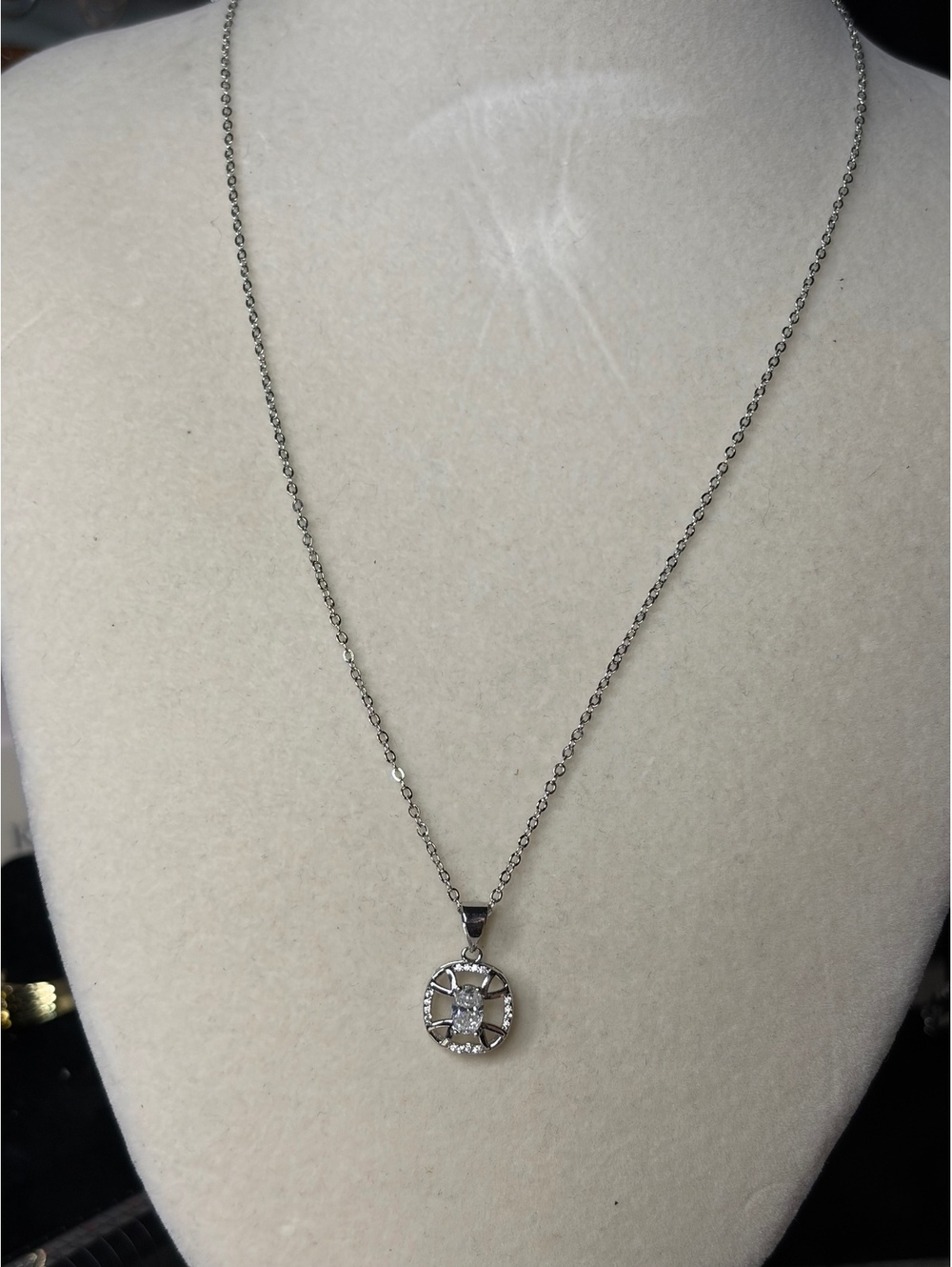 Moissanite Silver Tone Round Pendant Necklace